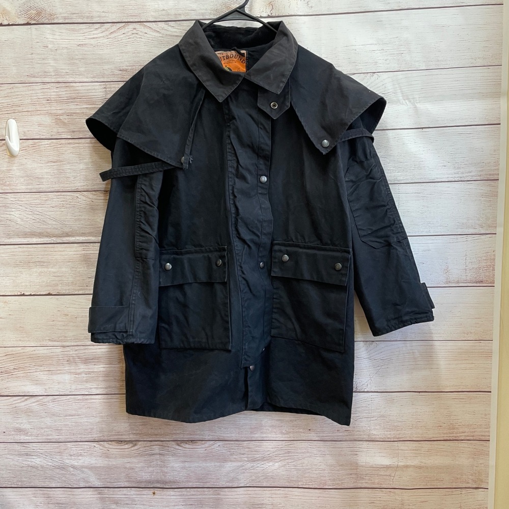 VINTAGE AWR'S OUTBOUND AUSTRALIA OILSKIN SHORT DUSTER IN BLACK
